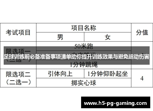 足球训练前必备准备事项清单助你提升训练效果与避免运动伤害
